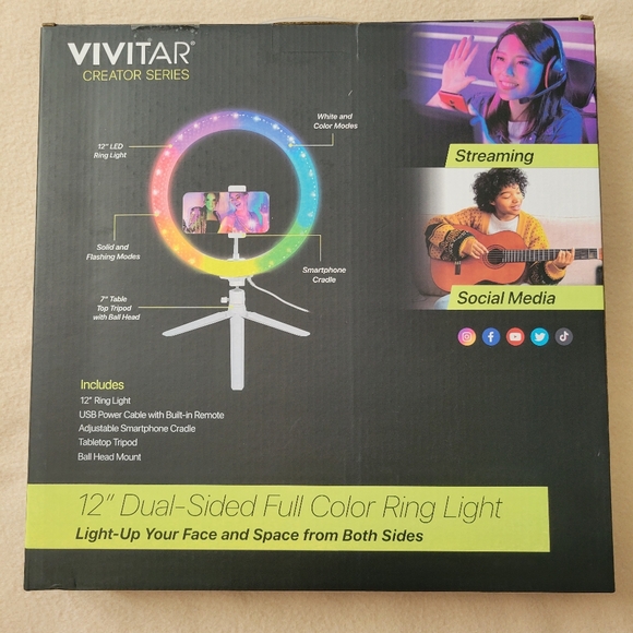 🚨FINAL DROP🚨Vivitar 12-Inch Dual-Sided Full Color Ring Light with Tripod - Picture 2 of 4
